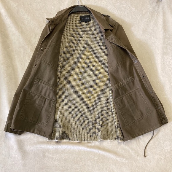 Aztec Print Army Green Utility Jacket Size L Knit Back Design Blu Pepper - Picture 3 of 6